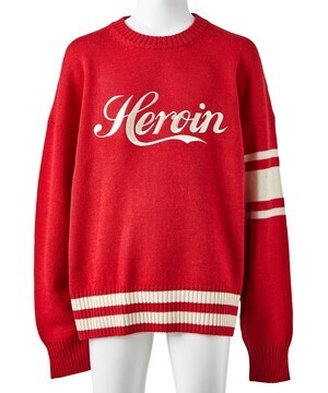 CHRISTIAN DADA HEROIN EMBROIDERY OVERZIED SCHOOL KNIT SWEATER