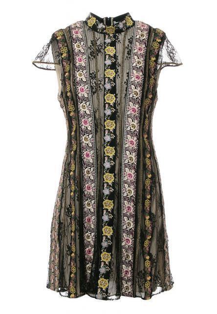 Alice + Olivia GWYNETH EMBROIDERY FLARE DRESS