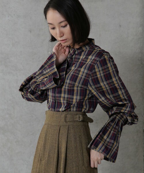 ELIN Plaid puff sleeve shirt