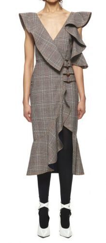Self-Portrait Grey Check Wool Faux Wrap Dress