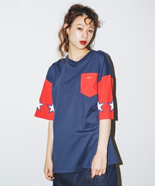 X-girl BICOLOR DROP SHOULDER TEE