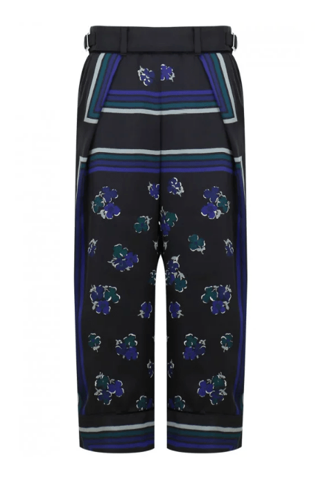 sacai FLOWER PRINT WIDE LEG PANTS BLACK