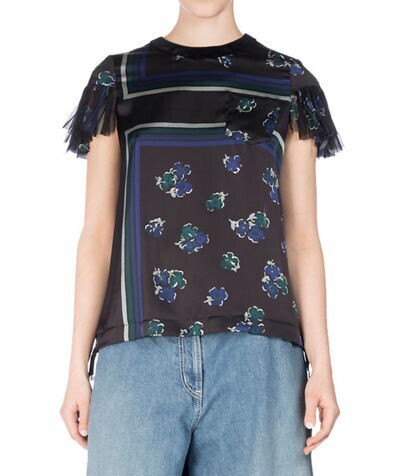 sacai Floral-Print Flutter-Sleeve Top