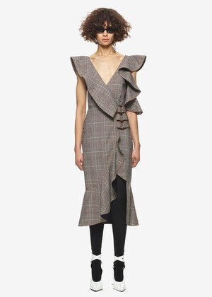 Self-Portrait check o-ring wrap dress