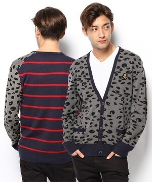 GUILD PRIME MENS バックボーダーレオパードカーデ