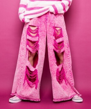 Candy Stripper DAMEGED DENIM WIDE PANTS