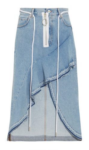 OFF-WHITE Asymmetric Wrap Effect Ruffled Denim Skirt Blue
