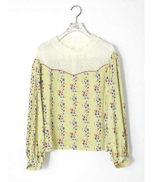 w closet シフォン切替花柄サテンブラウス