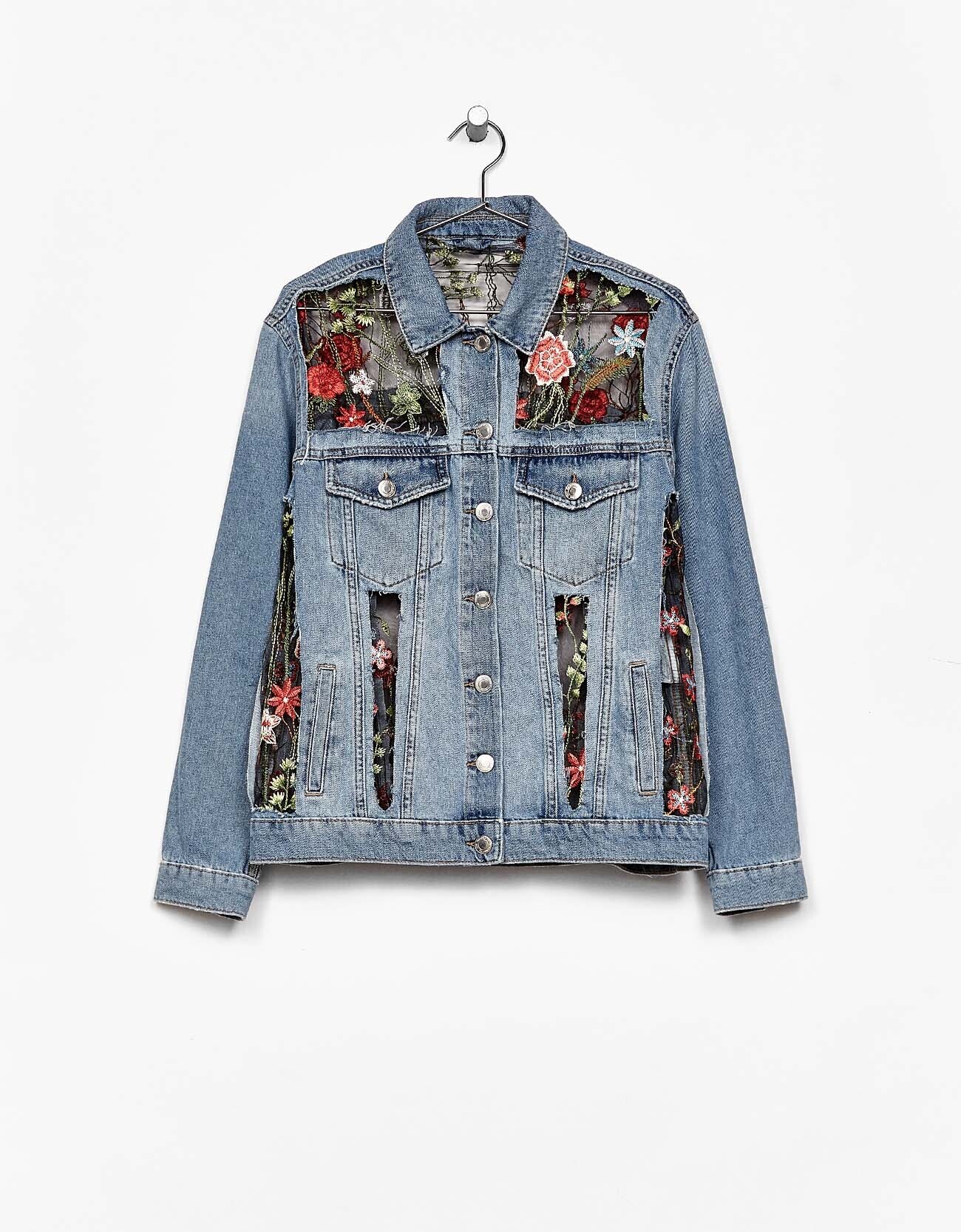 Bershka Tulle and denim jacket with floral embroidery