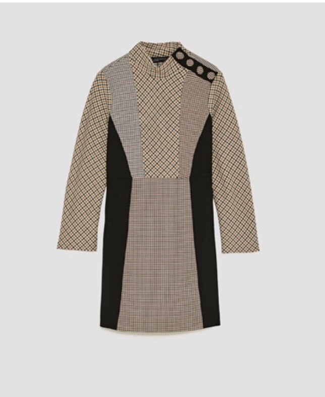 ZARA ショルダーボタン付きパッチワークミニワンピース