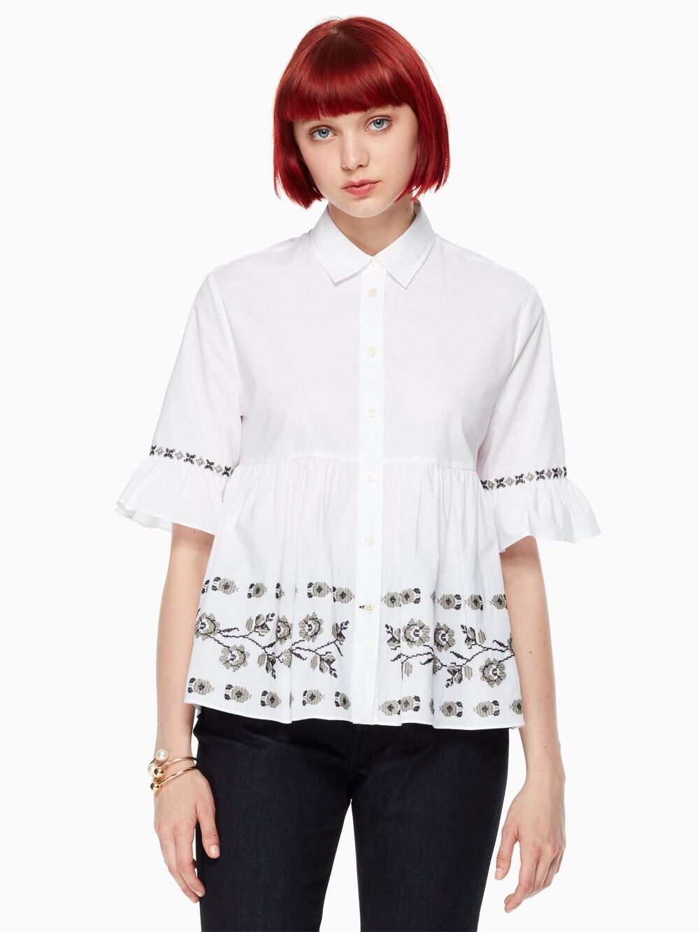 kate spade new york BROOME STREET EMBROIDERED POPLIN SHIRT