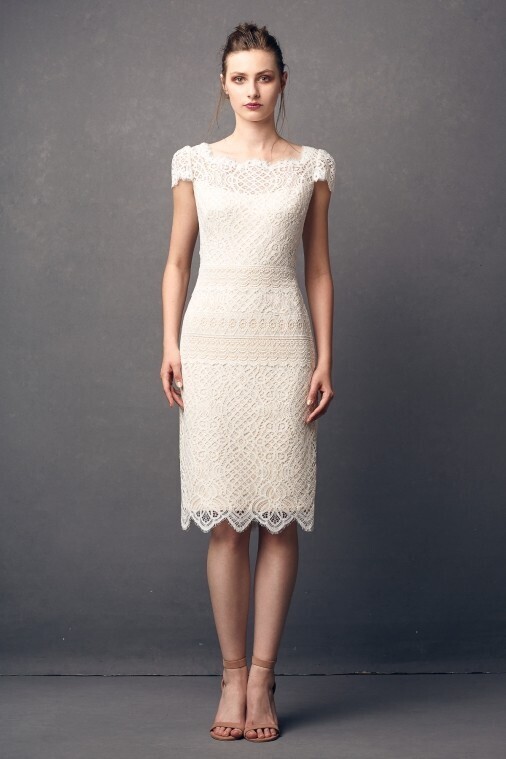 TADASHI SHOJI フレンチスリーブ レースミディアムドレス