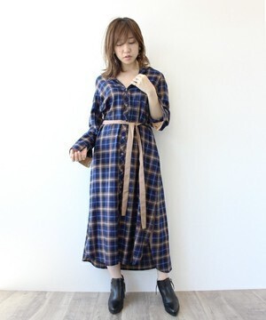 jines チェックシャツワンピース