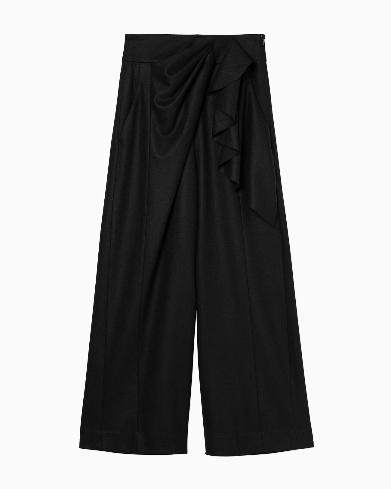 mame Draped Silky Wool Wide Pants - black