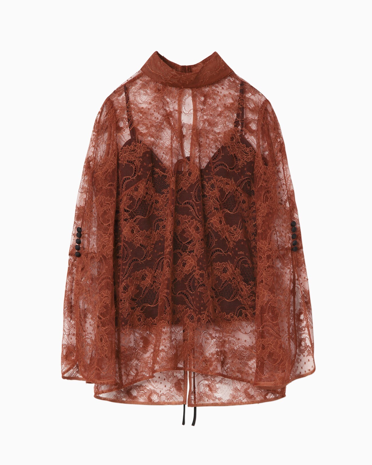 mame Leaver Lace Long Sleeves Tops - terra cotta