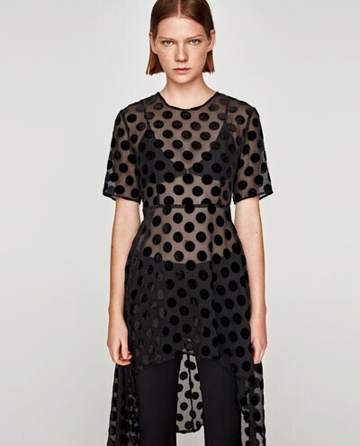 ZARA ドット柄イレギュラーヘムトップス