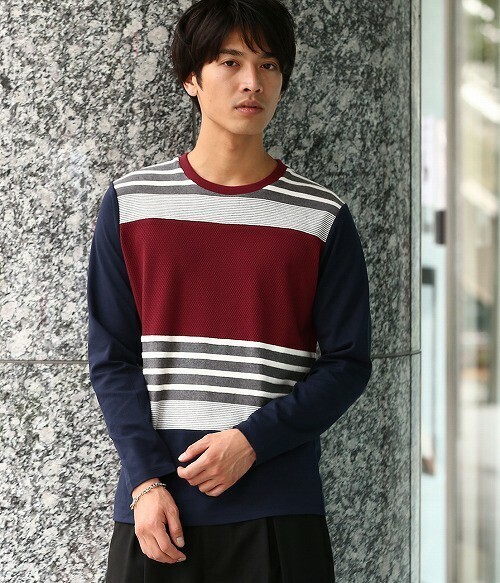 JUNRed ハニカムマルチボーダー長袖Tシャツ
