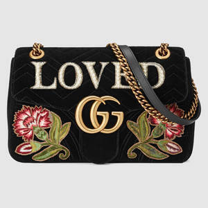 GUCCI 〔GGマーモント〕 エンブロイダリー付き ベルベット ショルダーバッグ