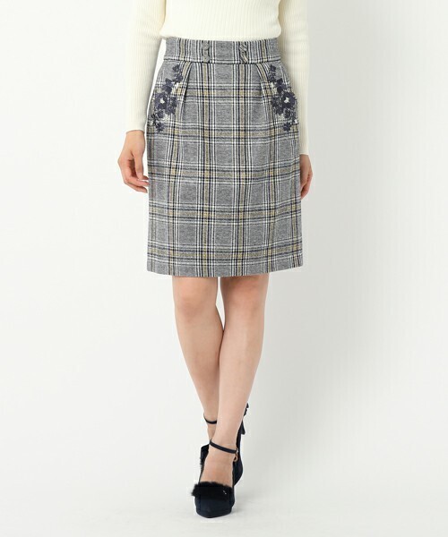 MISCH MASCH チェック刺繍タイトスカート