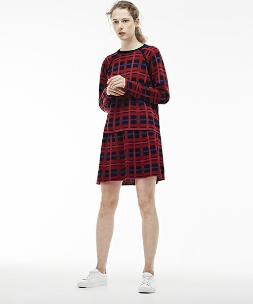 LACOSTE チェックジャガードラグランスリーブセーター