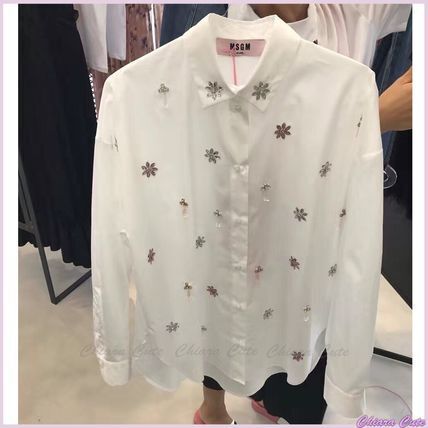 MSGM コットンシャツフラワーデコ