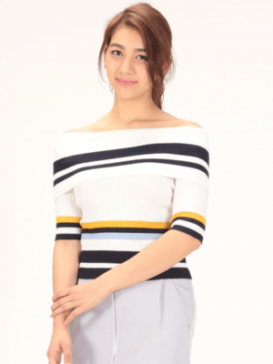 &g’aime &g'aime【982-60004】ランダムボーダー オフショルニット