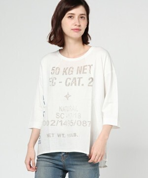 CUBE SUGAR 綿麻天竺×布帛ビッグクルーネックTシャツ(17044444)