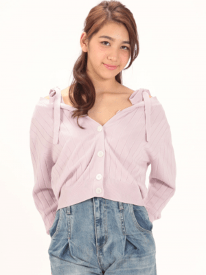 &g’aime &g'aime【958-60303】【3WAY】 ワイドリブショルダーカーディガン