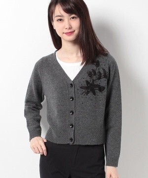 ANAYI ウールカシミヤ刺繍+ビーズVネックカーディガン