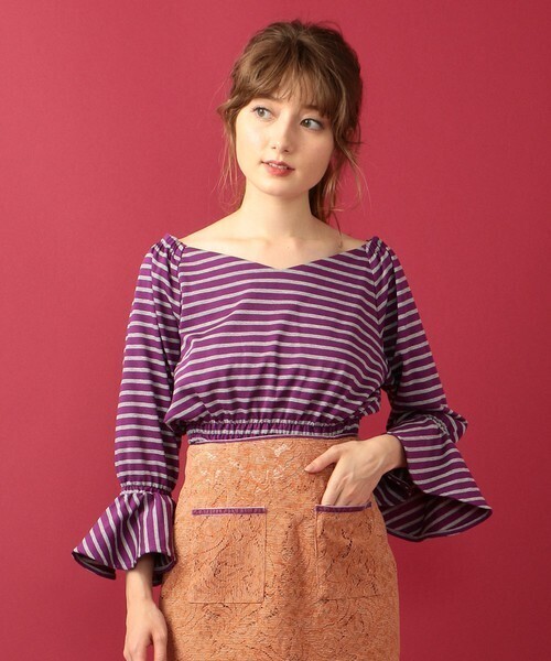 me&me couture 2way Vネックボーダーカットブラウス