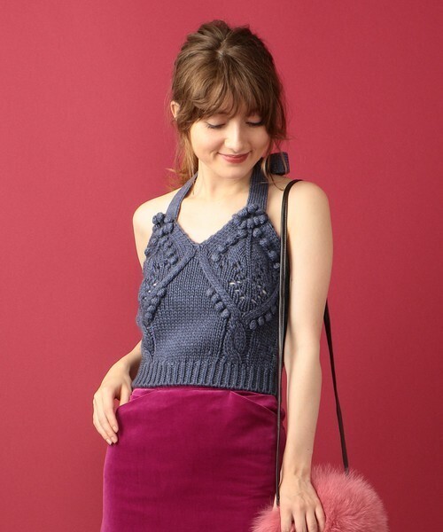 me&me couture ポンポンmixニットキャミ