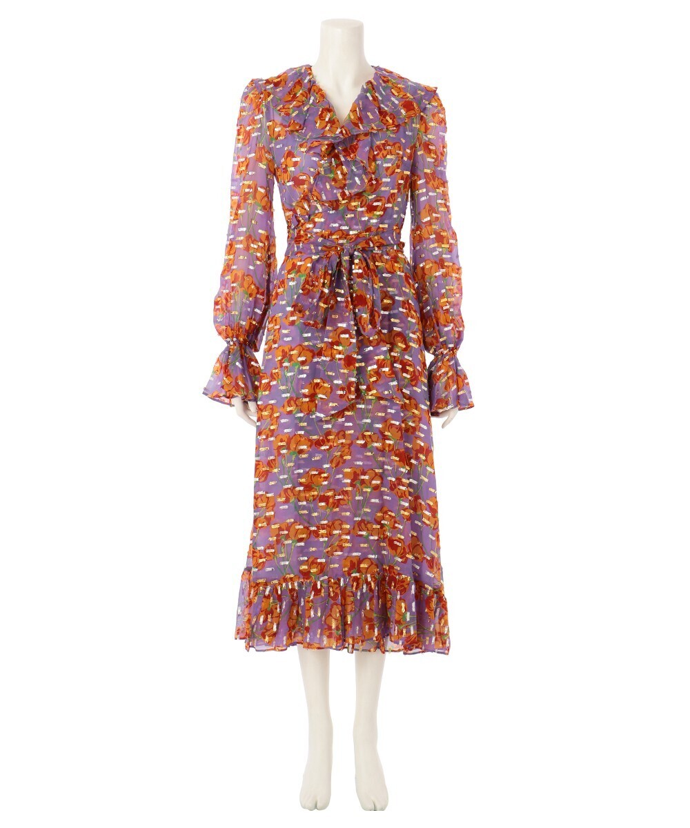 G.V.G.V. FLOWER PRINT & LAME DOT RUFFLE WRAP DRESS