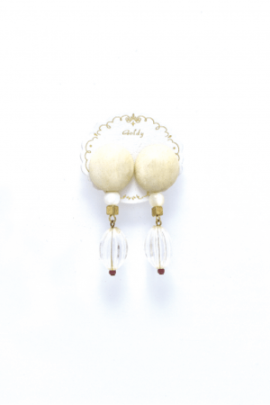 GOLDY 2170312 B ウッドパーツフォールド　アクリルイヤリング　ホワイト×クリア