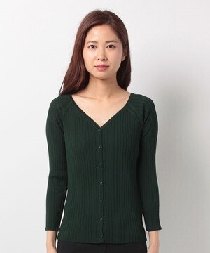 ANAYI レーヨンナイロンワイドリブVカーディガン