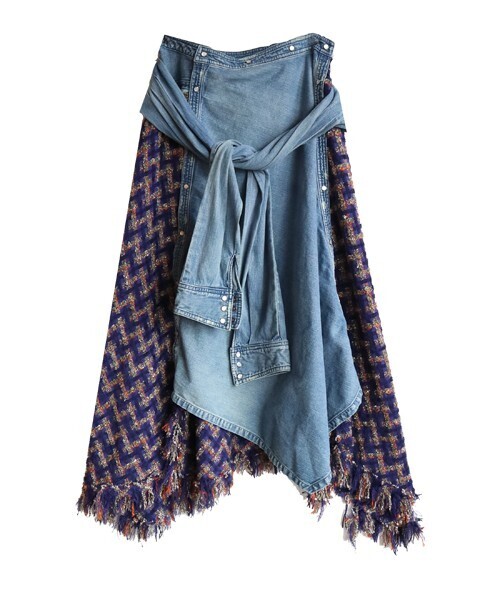 AULA AILA TWEED COMBINATION DENIM SKIRT