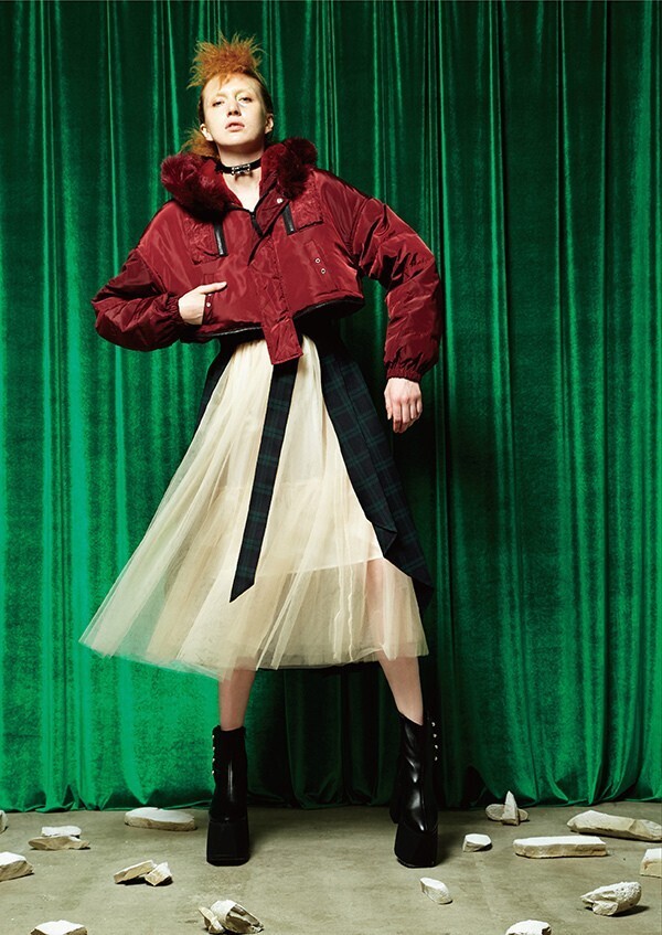 PAMEO POSE PLEATED SKIRT BELT PLAID