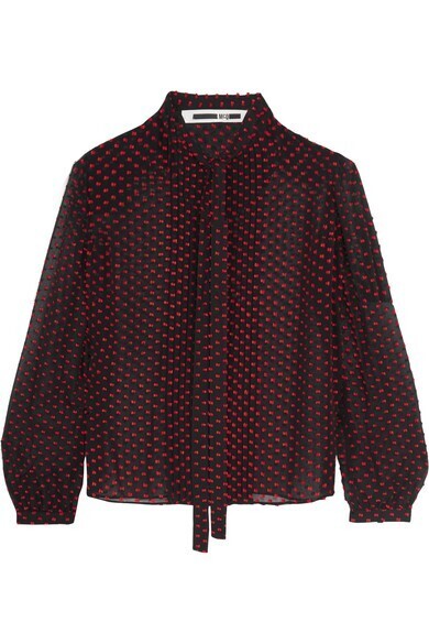 MCQ ALEXANDER MCQUEEN Pussy-Bow Flocked Silk-Chiffon Blouse