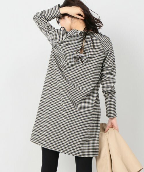 TELA バックレースアップチェックワンピース