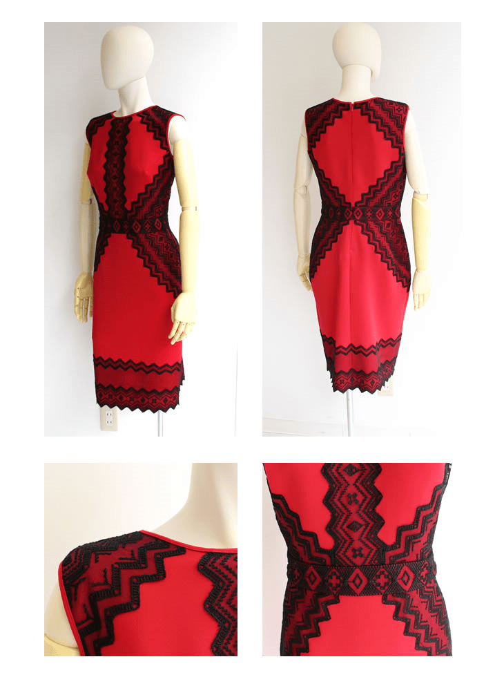 TADASHI SHOJI トライバルモチーフ　レッドワンピース