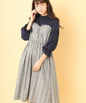 OLIVE des OLIVE グレンチェックビスチェ切替風ワンピース