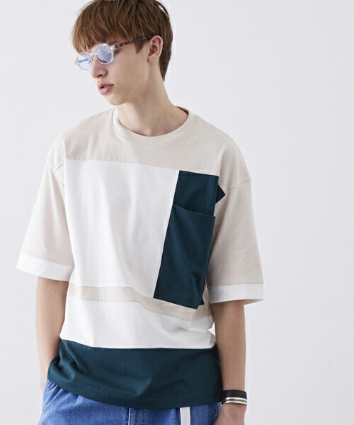 STUDIOUS オーバーサイズブロッキングTシャツ