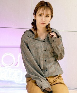 w closet 後ろリボンネルチェックシャツ