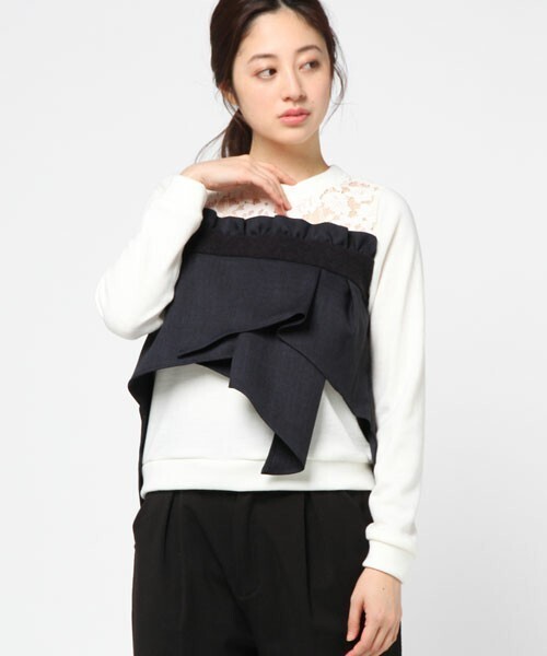 Desert Rose レース切替えプリーツビスチェクルーネックカットソー