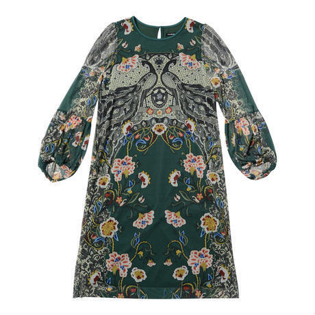 VIVIENNE TAM ピーコックプリントネットボクシードレス