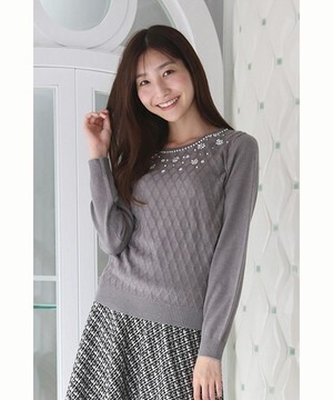 PATTERN fiona ラメ混スクエア柄地柄ニットプルオーバー