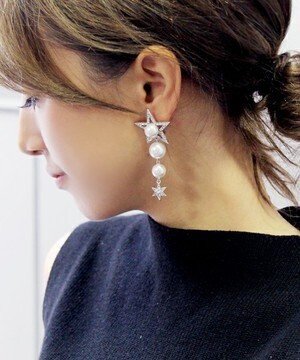 STELLAR HOLLYWOOD パールダブルスターピアス