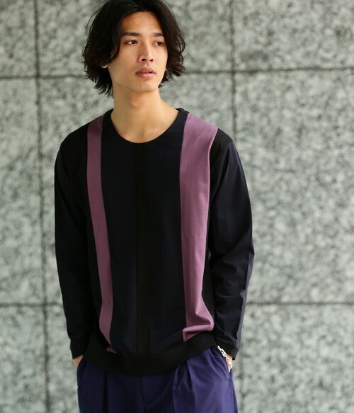 JUNRed パネルストライプカットソー
