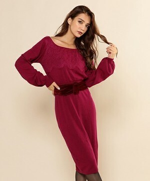 ROYAL PARTY レース付ニットタイトワンピース