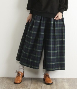 Cassure タータンチェックギャザーワイドパンツ