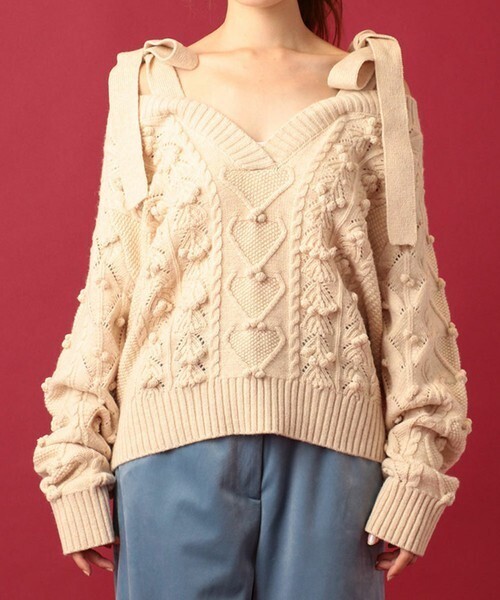 me&me couture ｍｉｘケーブルポンポンニット